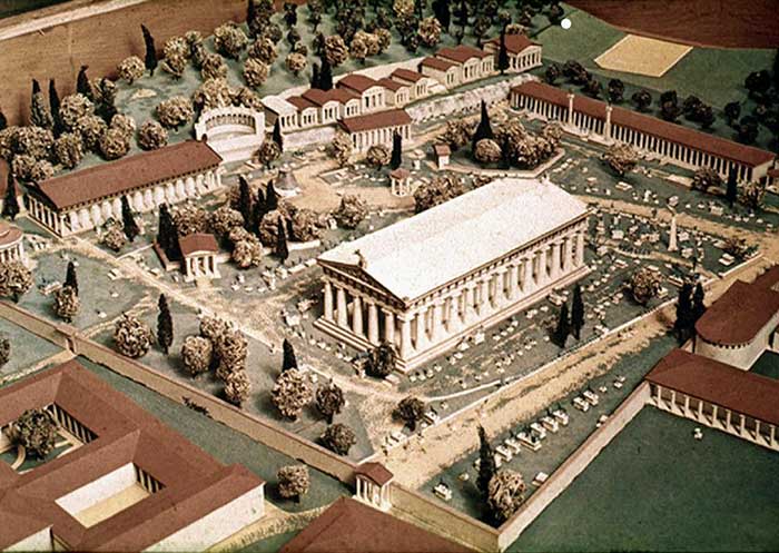  Макет  святилища Олимпии. Вид на храм Зевса с юго-запада
